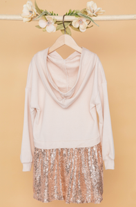 GIRLS IVORY ROSE GOLD SEQUIN LONG SLEEVE COMBO TOP