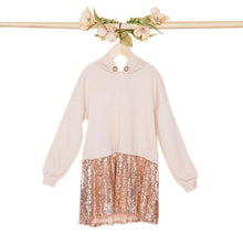 Load image into Gallery viewer, GIRLS IVORY ROSE GOLD SEQUIN LONG SLEEVE COMBO TOP