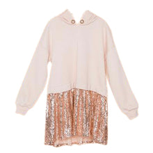 Load image into Gallery viewer, GIRLS IVORY ROSE GOLD SEQUIN LONG SLEEVE COMBO TOP