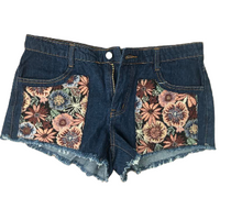Load image into Gallery viewer, Floral Tapestry Denim Shorts (Juniors)