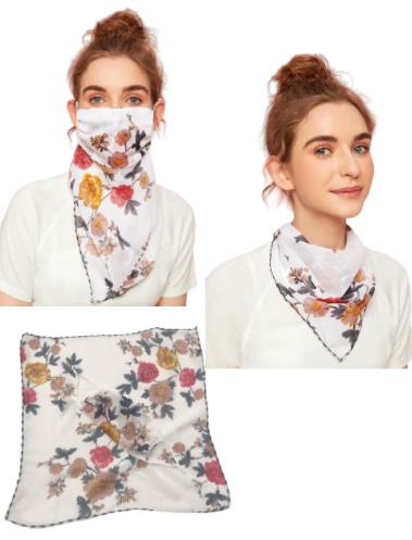 White Floral Face Mask / Scarf Combo