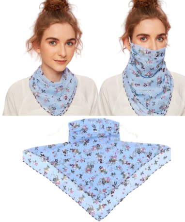 Blue Floral Face Mask / Scarf Combo