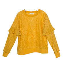Load image into Gallery viewer, GIRLS HONEY FLORAL LACE LONG SLEEVE GOLD SWEATER