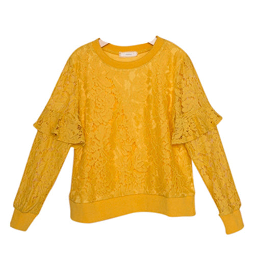 GIRLS HONEY FLORAL LACE LONG SLEEVE GOLD SWEATER