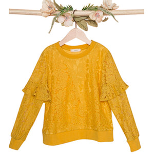 GIRLS HONEY FLORAL LACE LONG SLEEVE GOLD SWEATER