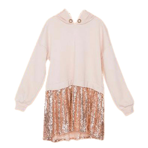 GIRLS IVORY ROSE GOLD SEQUIN LONG SLEEVE COMBO TOP